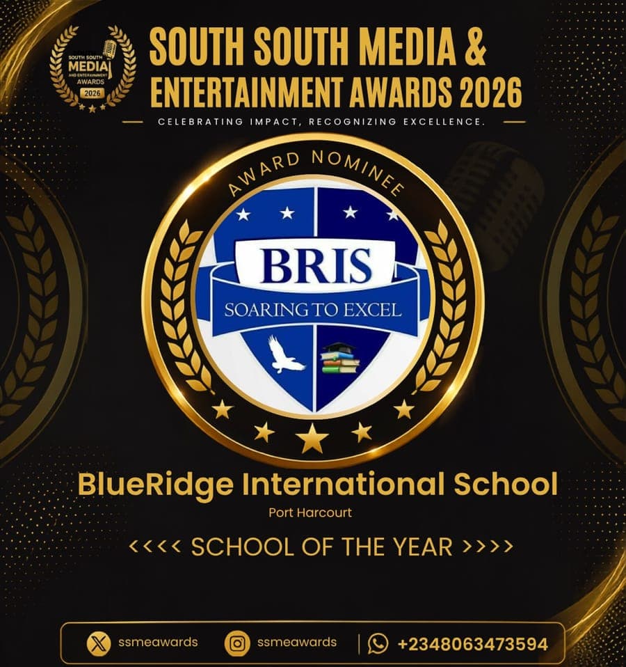 Official SSMEA 2026 nominee flier for BlueRidge International School, Port Harcourt