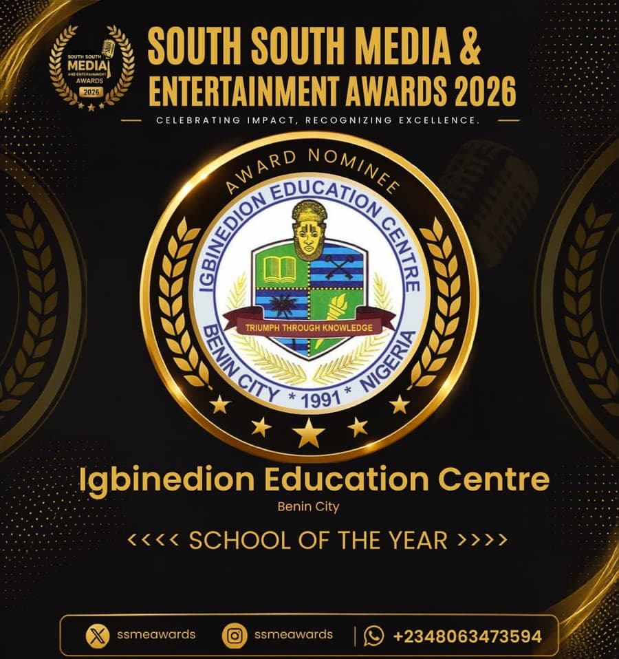 Official SSMEA 2026 nominee flier for Igbinedion Education Centre, Benin City