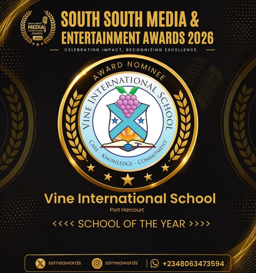 Official SSMEA 2026 nominee flier for Vine International School, Port Harcourt